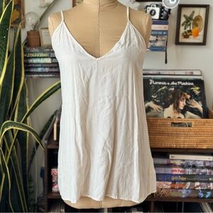 Free People Slip Dress /Tunic V Neck Ivory Sheer Beach Cover Up Medium